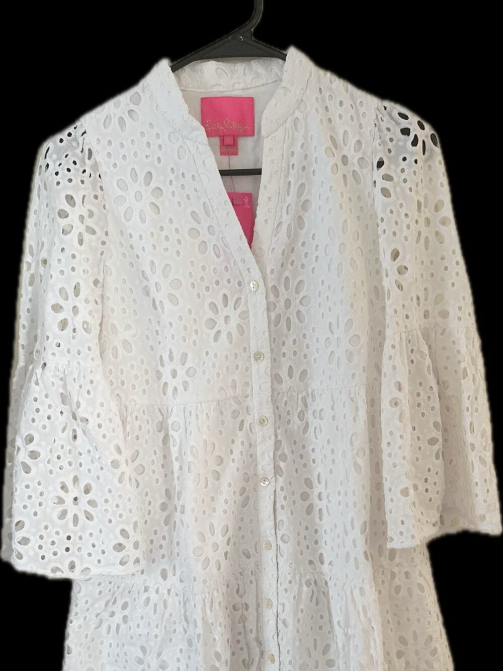 Lilly Pulitzer 3/4 Sleeve Hazelanne Eyelet Dress Resort White Funflower Eyelet 0